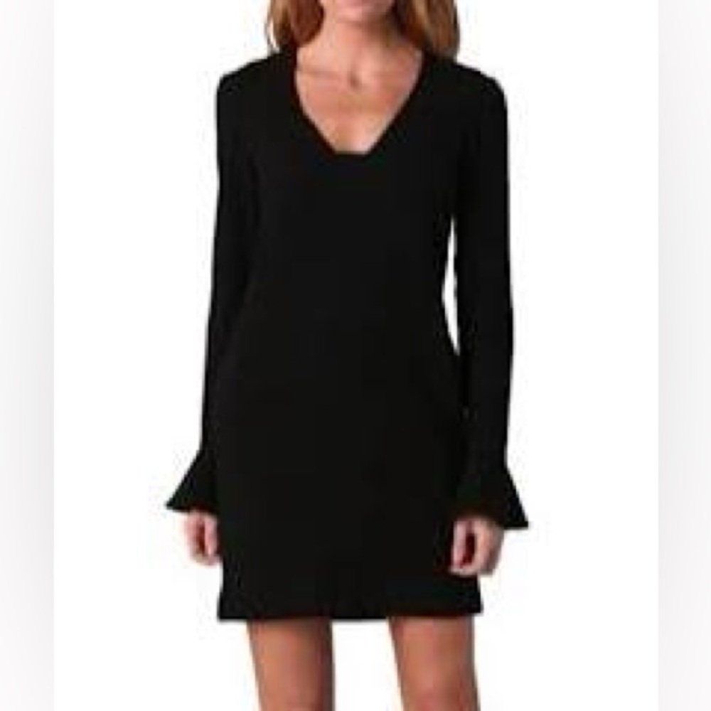 Diane Von Furstenberg Hazina Mini Dress Black‎ Bell Sleeve Shift Size 8